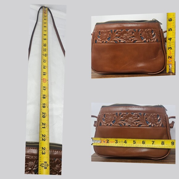 NWOT Patricia Nash Bacoli Cavo Border Tooled Leather Crossbody Tan brown - Picture 8 of 10